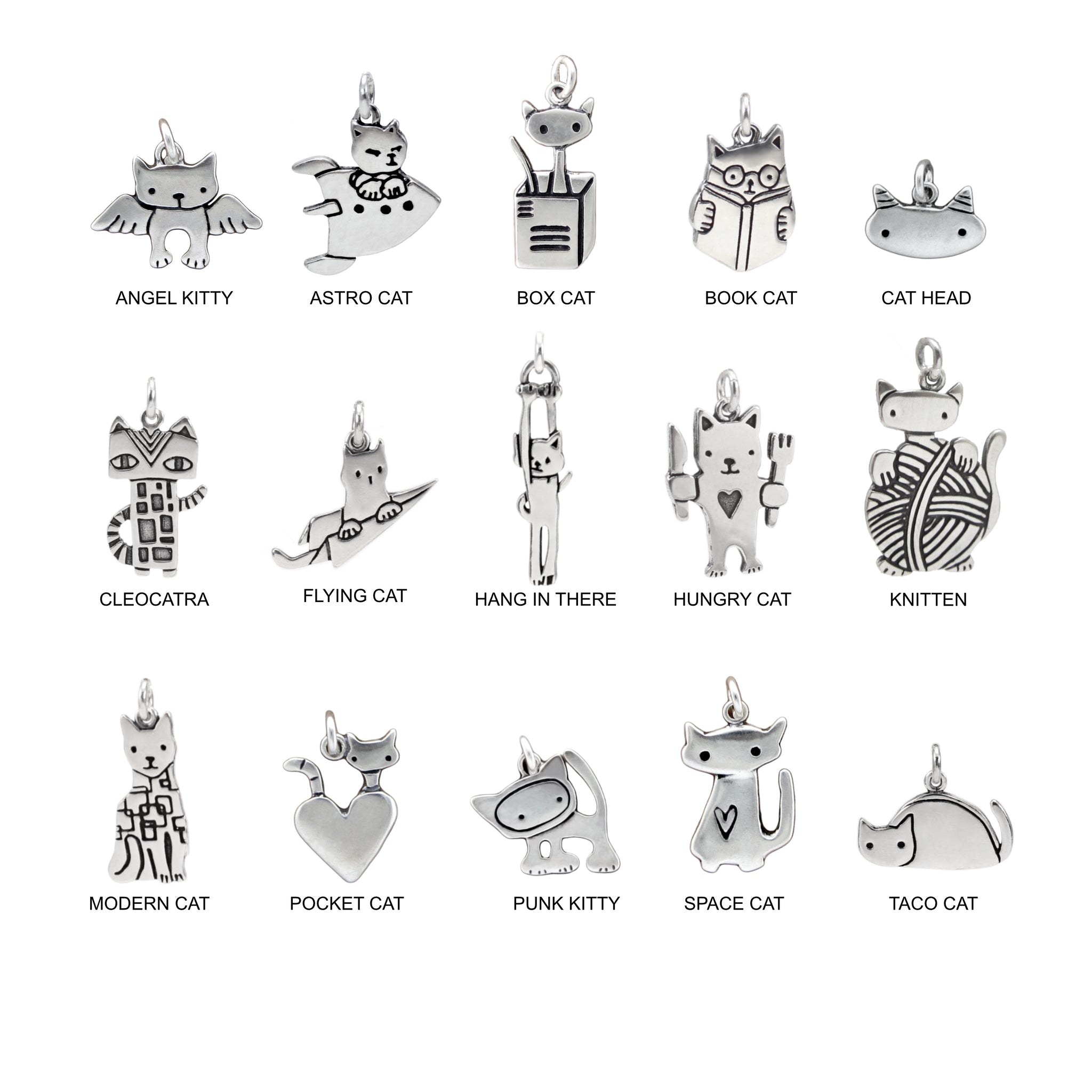 Cat Charm - Choose Your Sterling Silver Cat Charm to Add to Bracelet Space Cat